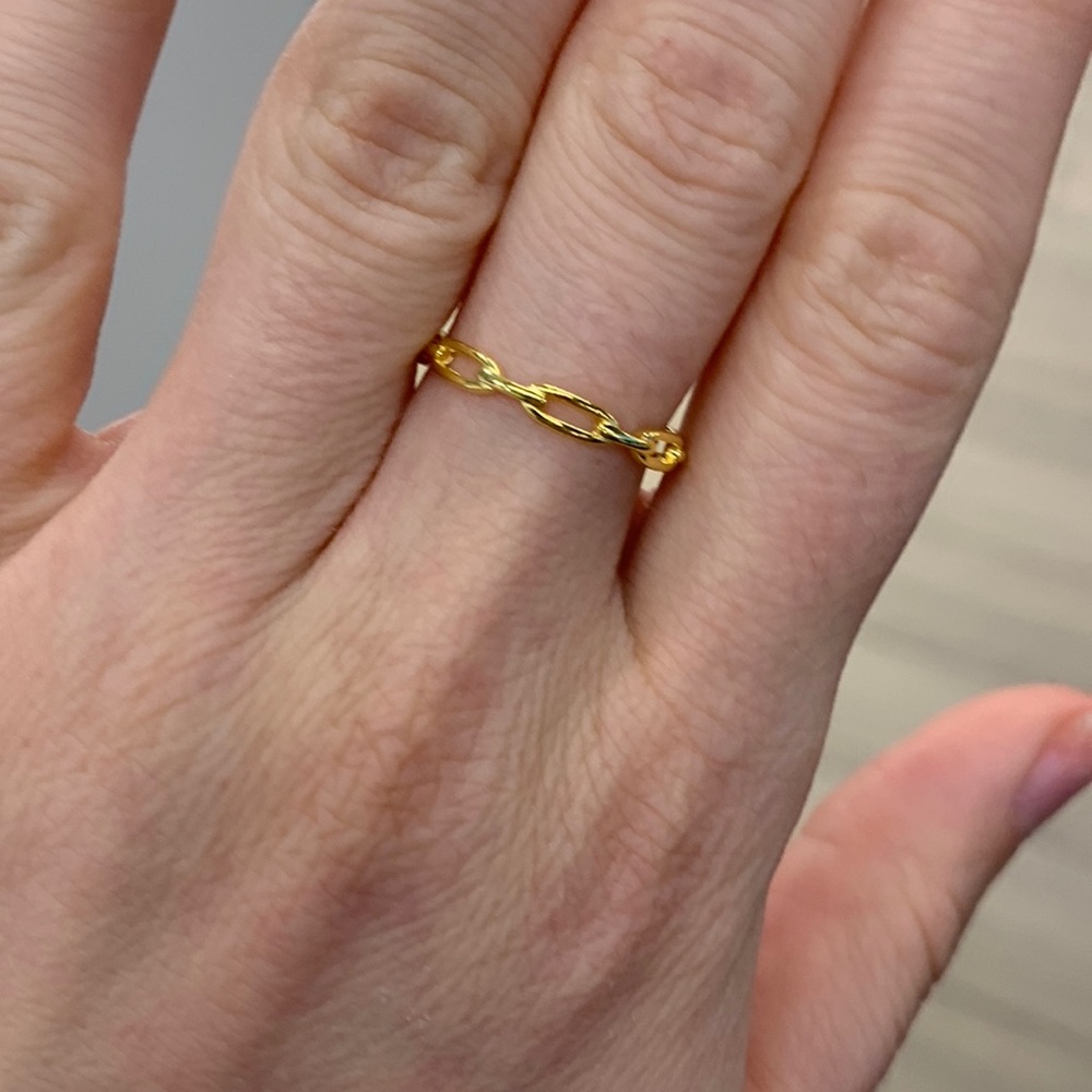 Thin dainty braided chain link ring s925 sterling silver plated gold - Picture 5 of 8